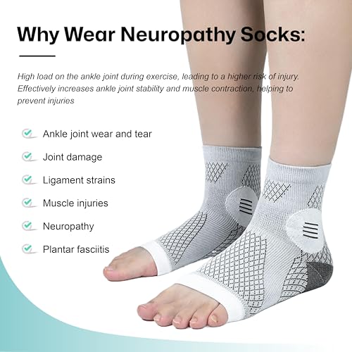 4 Pairs Neuropathy Socks for Women & Men, Toeless Plantar Fasciitis Socks for Achilles Tendonitis Relief, Arch Support, Foot Pain Relief, Compression Ankle Socks for Swelling (Black+Grey+Blue+Purple, X-Large)