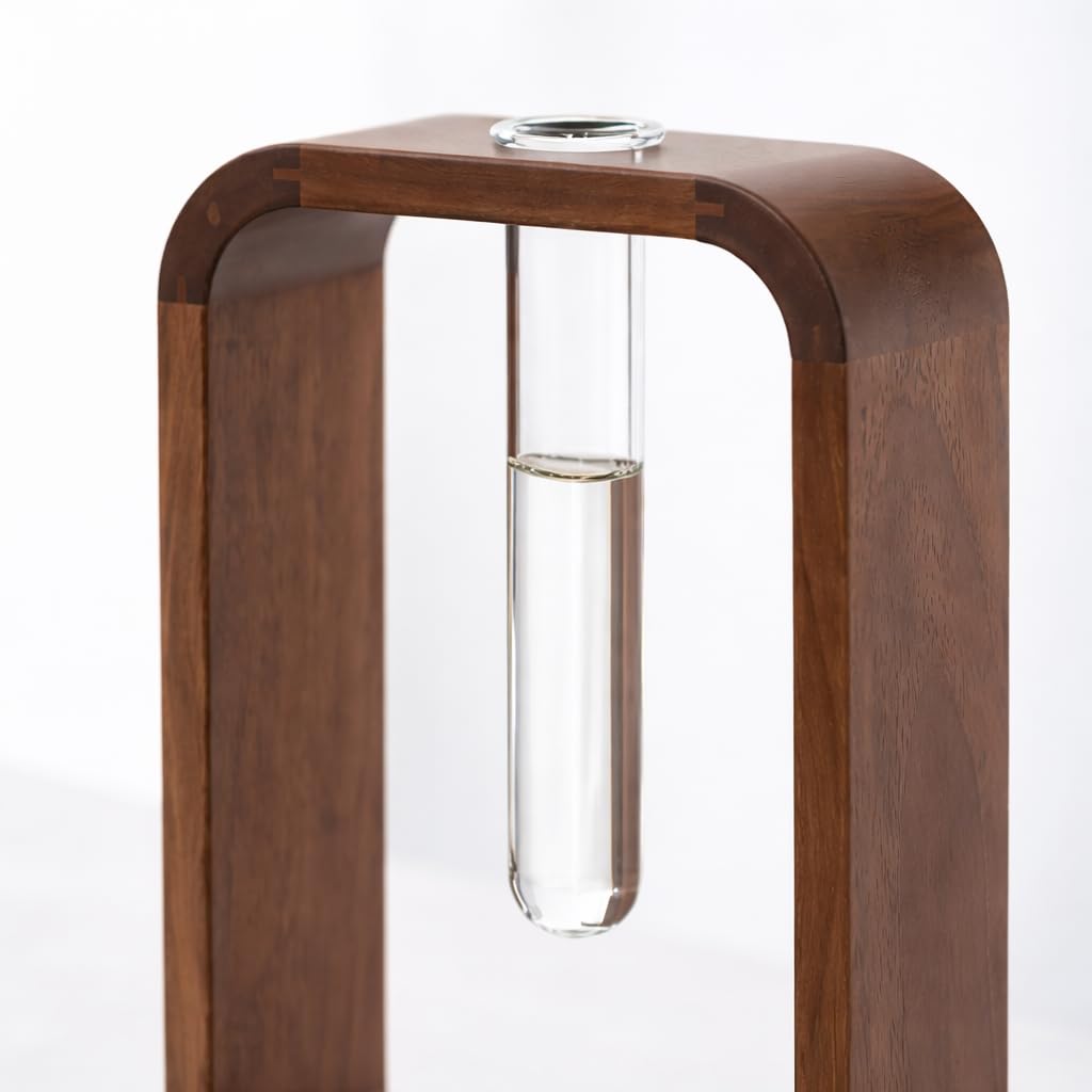 TerraSol Modern Wooden Frame Glass Vase Hydroponic Planter – Minimalist Square Propagation Station with Test Tube Vase – Indoor Plant Terrarium for Flower, Cuttings & Home Office Decor