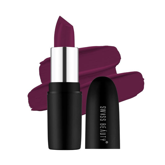 SWISS BEAUTY Pure Matte Creamy Lipstick | Non-drying, Highly pigmented Lipstick | Shade- Burgundy, 3.8gm|