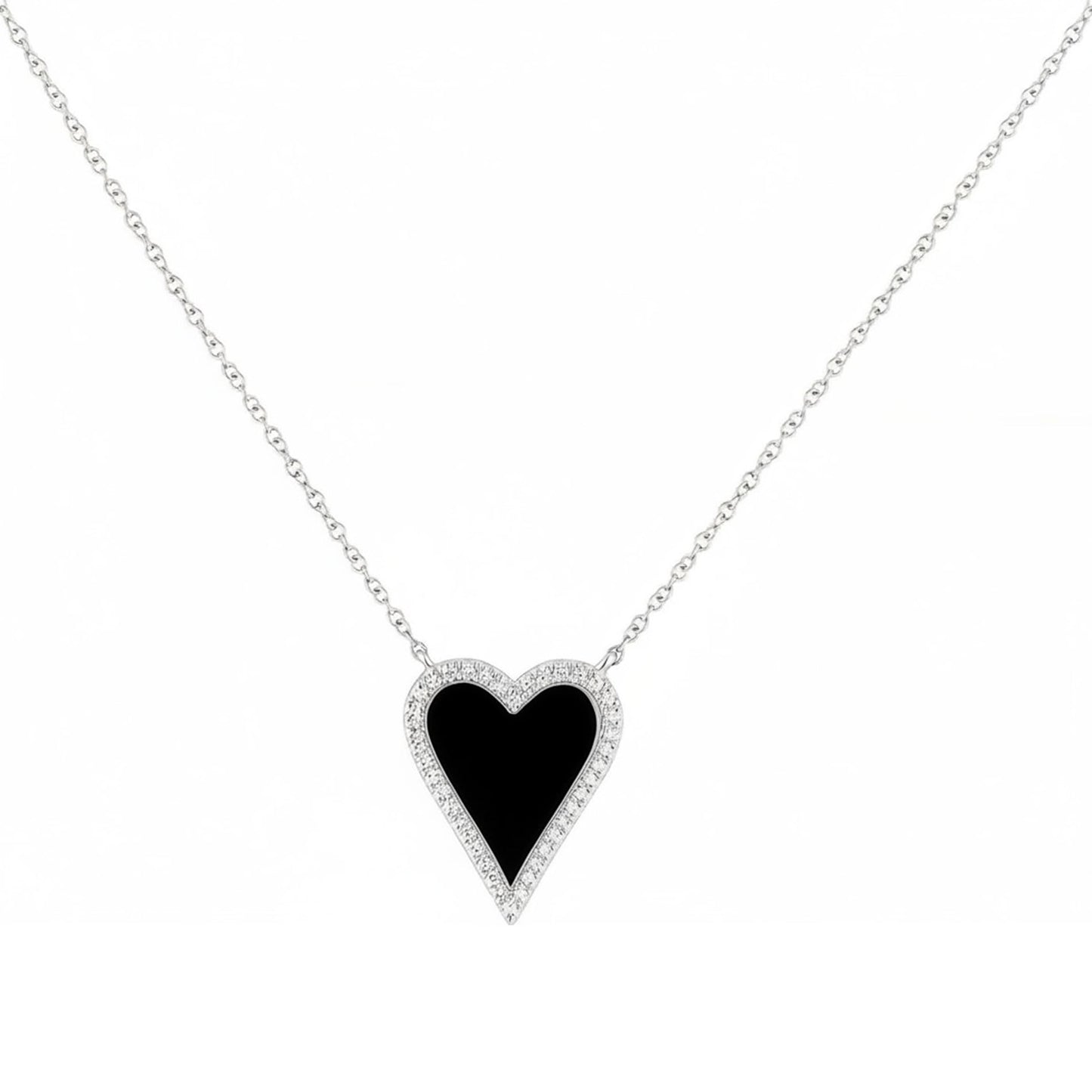 JINGDR Heart Necklace for Women Trendy Preppy Silver Jewelry Gold Plated Love Heart Pendant, Heart Paperclip Chain Necklace Cute Heart Necklaces Birthday for Women Dainty Jewelry (silver black)