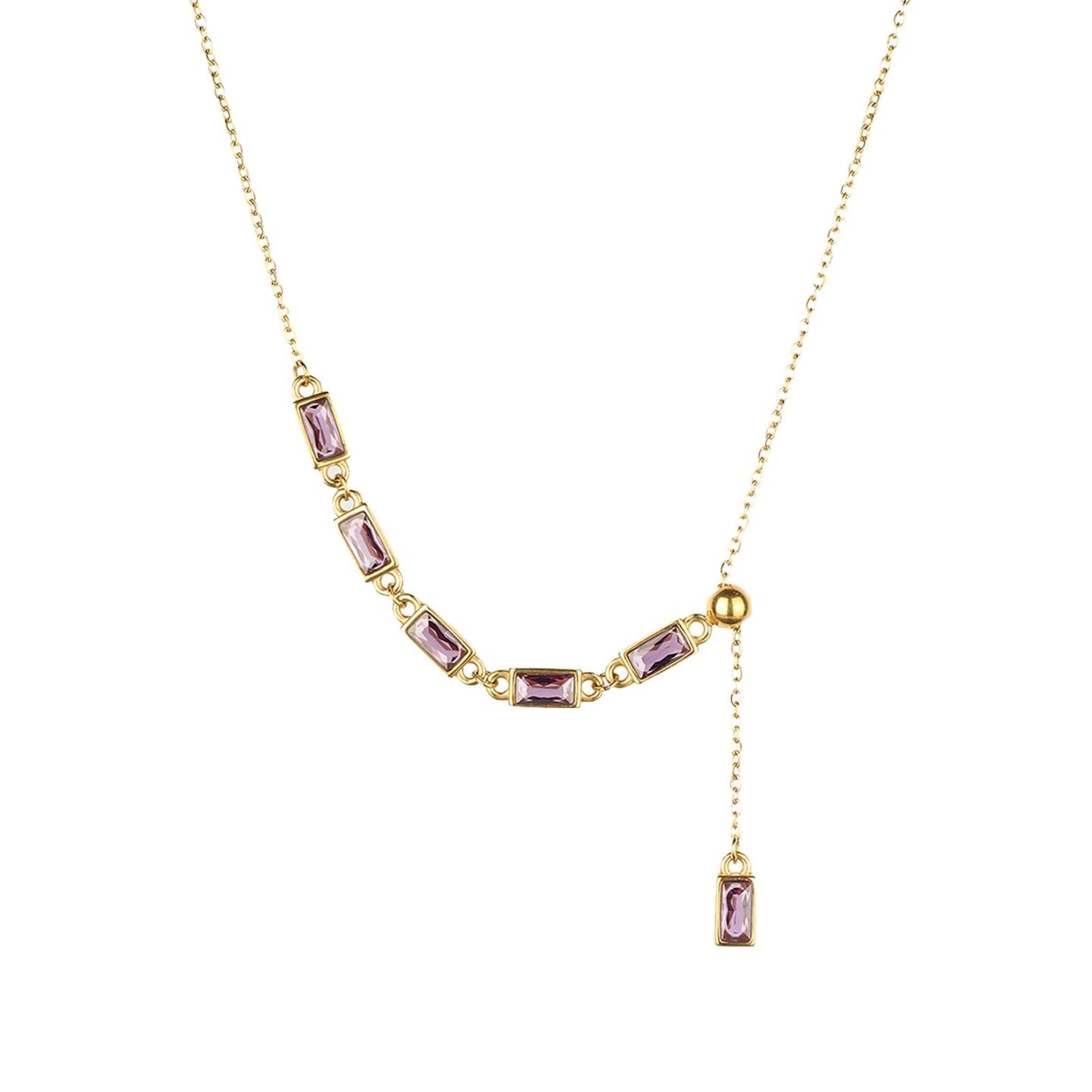 TaYolnFaSo Amethyst Y Shaped Necklace 18K Gold Plated Emerald Cut Purple CZ Y Lariat Necklace Amethyst Jewelry Christmas Gift for Women
