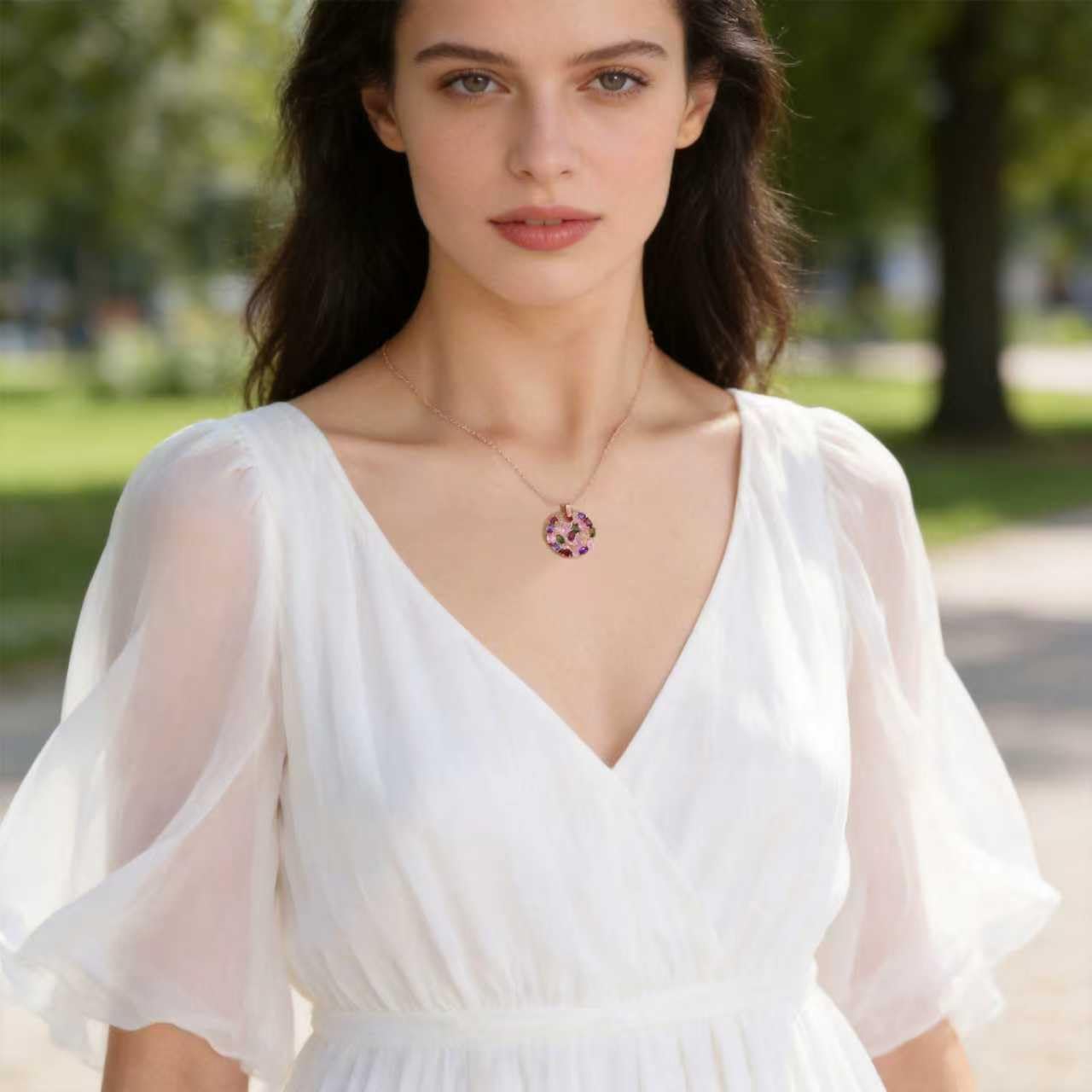Kim Carrey Italian Elegant Rose Gold Necklace for Ladies | 18K Rose Gold Plated Necklace Pendant for Women | Gemstone necklace, Gift for Daughter, Wife, Mom, Her Jewelry (Floral Clutch)