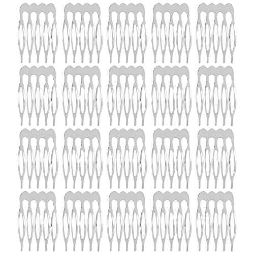 Lawie 20 Pack 5 Teeth Small Tiny Silver Metal Side Hair Combs Plain Blank Crafting DIY Slide Combs Wedding Bridal Veil Combs Decorative Headpiece French Twist Updo Clip Bun Holder Hair Accessories
