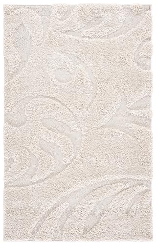 SAFAVIEH Florida Shag Collection Accent Rug - 3'3" x 5'3", Creme & Creme, Non-Shedding & Easy Care, 1.2-inch Thick Ideal for High Traffic Areas in Foyer, Living Room, Bedroom (SG468-1111)