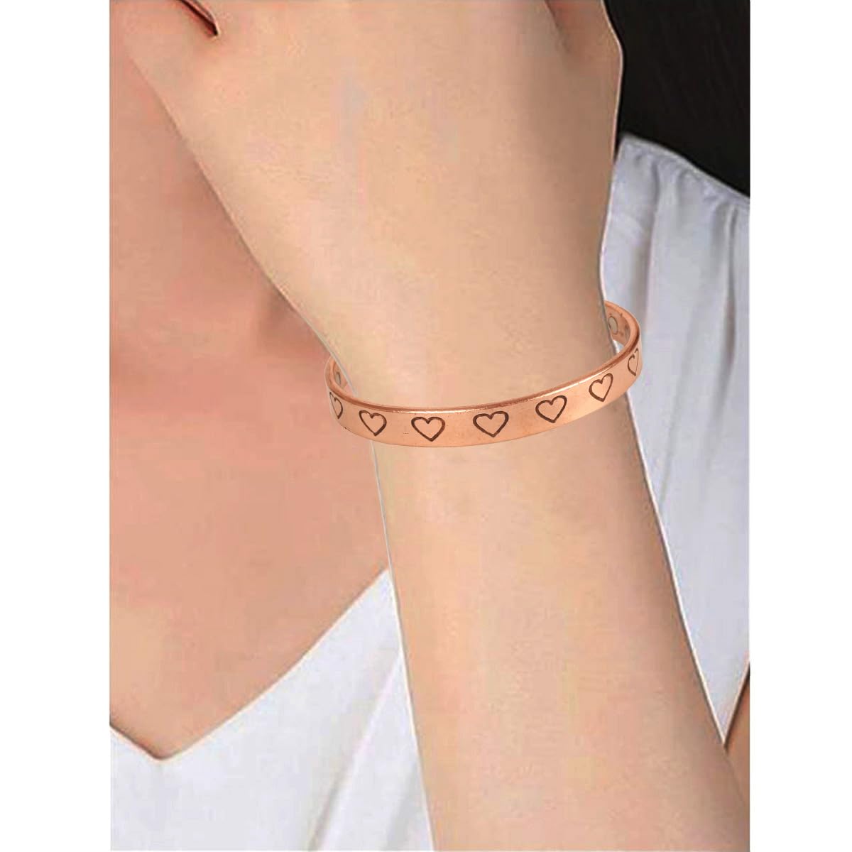 Touchstone - Symbolic Love Heart Shape - Copper magnetic bracelet Tibetan style. Hand forged with solid and high gauge pure copper.