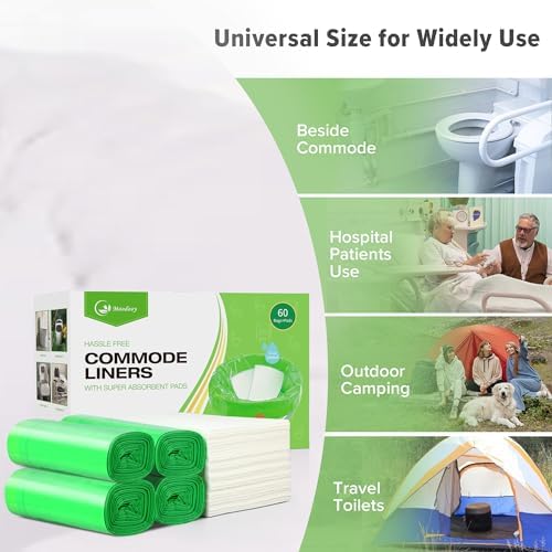 Commode Liners with Absorbent Pads - 120 Bedside Commode Liners & Pads,Medical Grade Pack Commode Liners,Adult Potty Chair Liners Bedside Commode Liners Disposable,Universal Fit All Standard