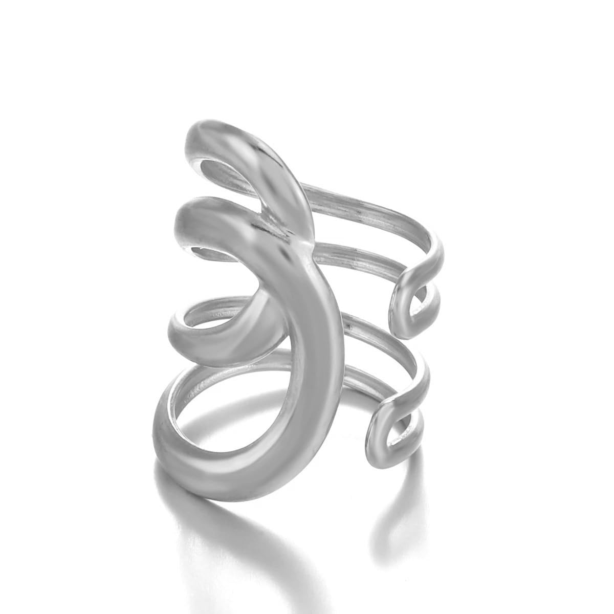 AIETUE Chunky Rings For Women, Gold Silver Thumb Ring Asymmetrical Wavy Curve Ring Adjustable Non Tarnish Dainty Stainless Steel New Year Anniversary Birthday Jewelry Gift (Trendy Silver#4)