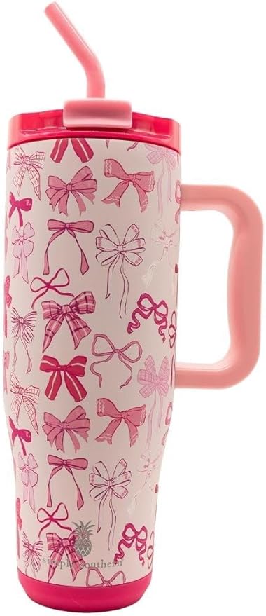 Simply Southern | 40 oz Tumbler with Straw and Lid | Insulated Cup Reusable Stainless Steel Water Bottle Travel Mug Cupholder Friendly | Great Gifts (Bow)
