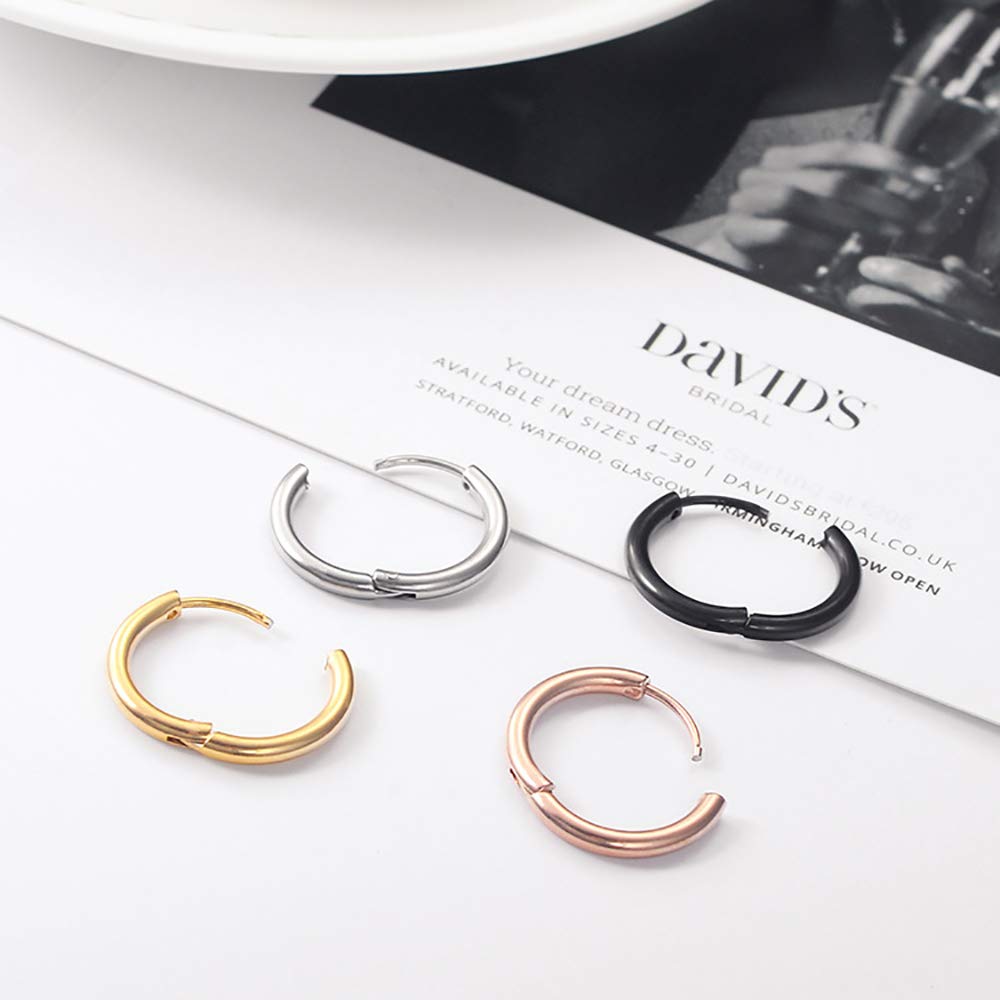 316L Surgical Stainless Steel Huggie Hoop Earrings 10mm Rose Gold Hypoallergenic Earrings Hoop Cartilage Helix Lobes Hinged Sleeper Earrings For Men Women(C04:10mm Rose Gold(THK 2.0mm))
