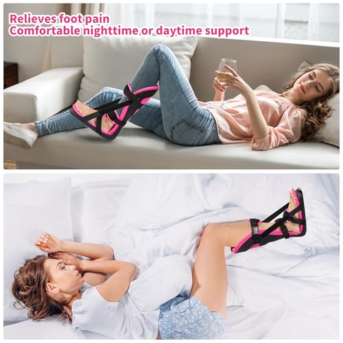 Plantar Fasciitis Night Splint, Adjustable Foot Brace for Pain Relief, Achilles Tendonitis Night Splint Women(Black Shell and Pink lining S)