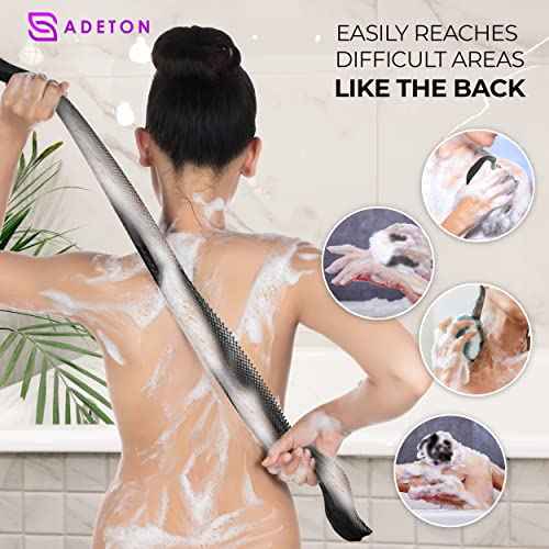 Adeton African Net Sponge, Authentic, with Knots, Exfoliating Bath Wash Cloth, Real Sapo, Black Owned, Long Sponge, Body Exfoliator, Shower Accessories, Back Foot Scalp Scrub Dead Skin Remover (Black)