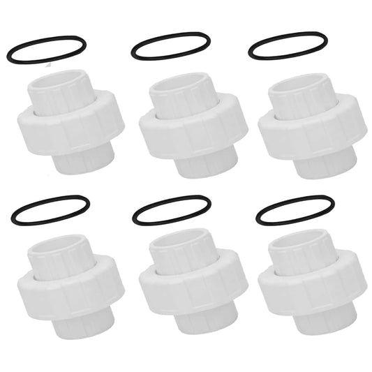 6Pcs 3/4" PVC Union Coupling Pipe Fitting (Socket x Socket),SCH40,Plumbing Fitting with EPDM O-Ring, White,Quick-Connect PVC Couplings for Farm Irrigation, Garden Watering & Pool Plumbing.