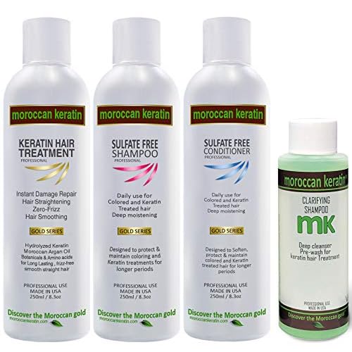 Gold Series Brazilian Keratin Hair Treatment Blowout Smoothing Straightening Hair Professional Salon Grade Long Lasting Natural Organic Results (Large 4 pc set)