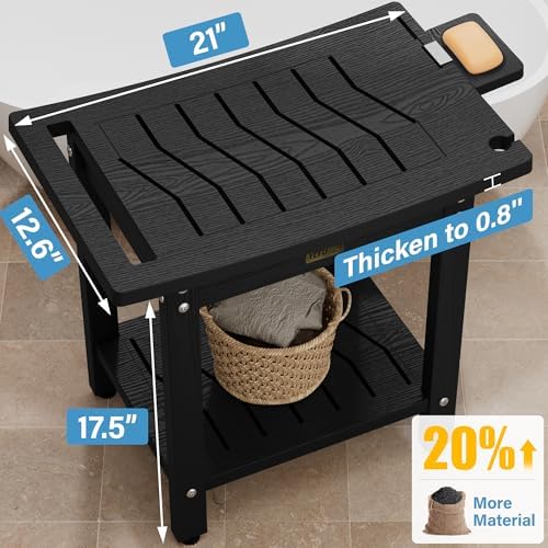 YEFU Shower Chair for Inside Shower: 21" Oversized Non-Slip Waterproof No Maintenance 500LBS Weight Capacity - Shower Bench/Stool with Shelf Handle for Bathroom/Outdoor - Easy Assemble for Adult/Black