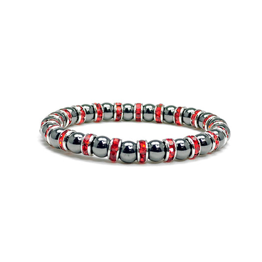Accents Kingdom Magnetic Bracelet Women's Tuchi Simulated Pearl Hematite Magnetic Therapy Bracelet with Simulated Ruby Crystal, 7.5"