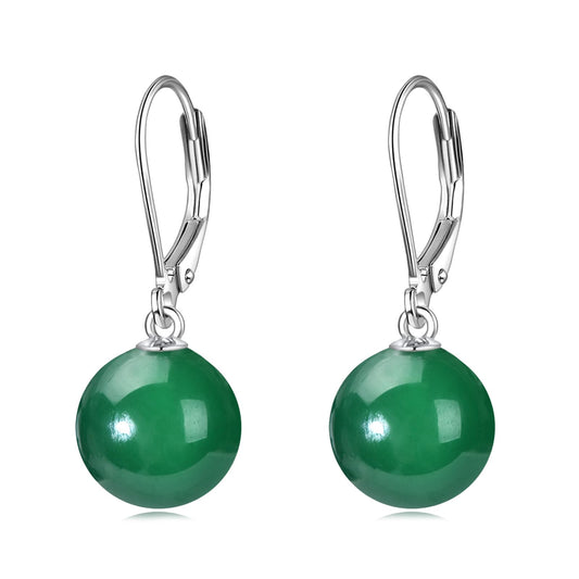 925 Sterling Silver Green Agate Leverback Earrings Dangle Drop Jewelry Gifts for Women (Green Agate)