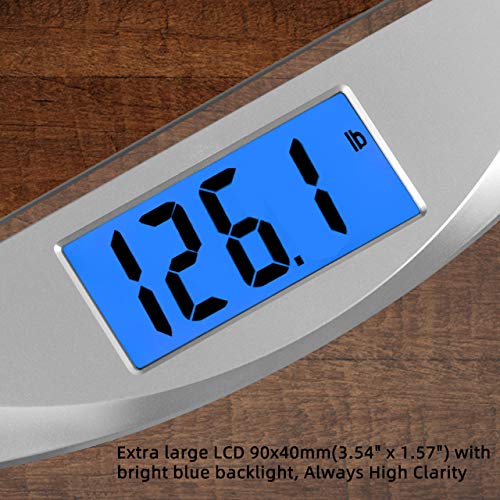 Vitafit Digital Bathroom Weight Scale for Body Weight, Extra Large Blue Backlit LCD and Step-On, 11.8x11.8in, 400lb,