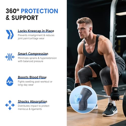 Compression Knee Brace for Women Men 2 Pack Compression Knee Sleeve Knee Brace for Knee Pain Arthritis Meniscus Tear Knee Support for Running Workout Wrestling Weightlifting Sport Athletics Black M