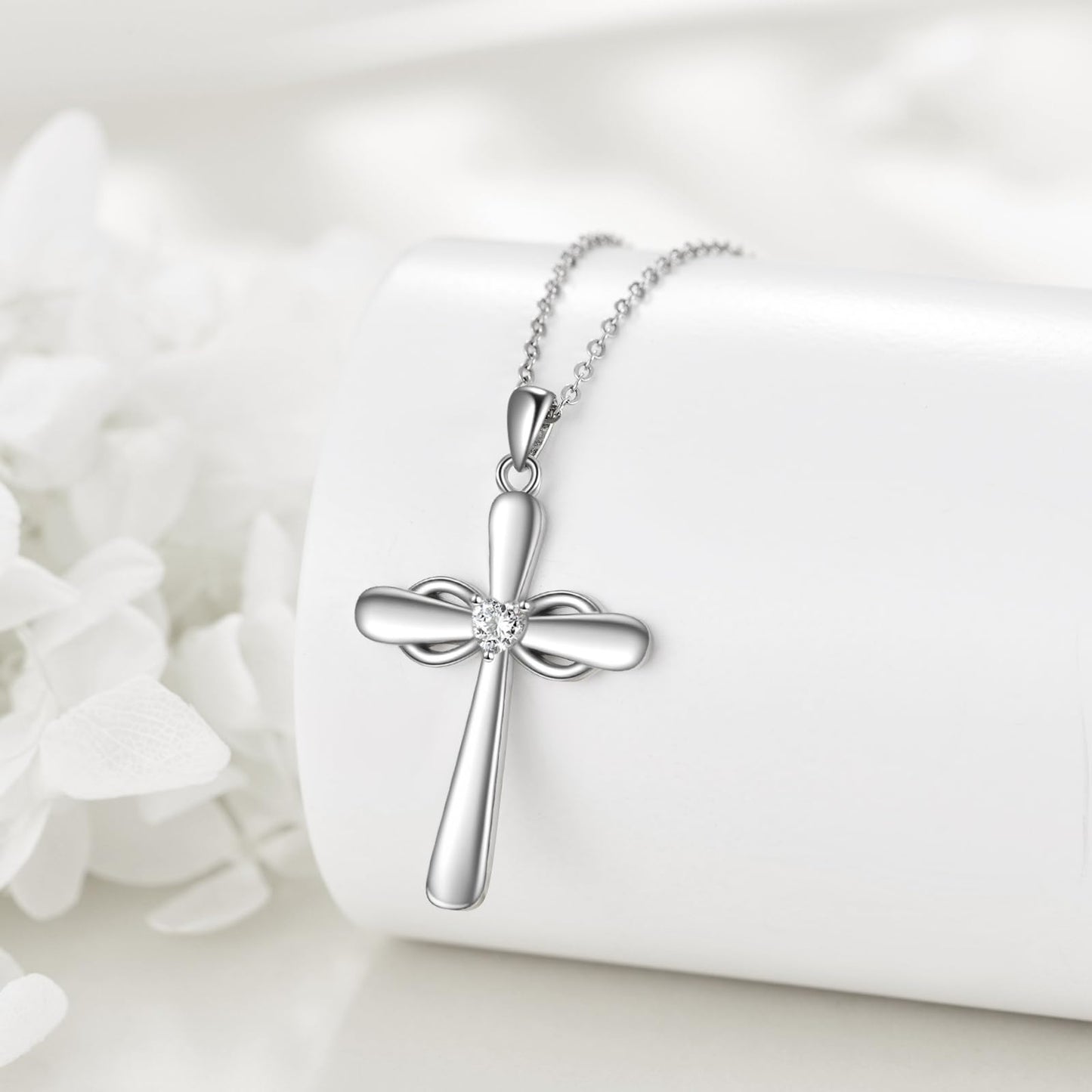 VONALA Silver Cross Necklace for Women Infinity Heart Cross Pendants Religious Jewelry Christian Baptism First Communion Day Gifts for Mother Mom Wife