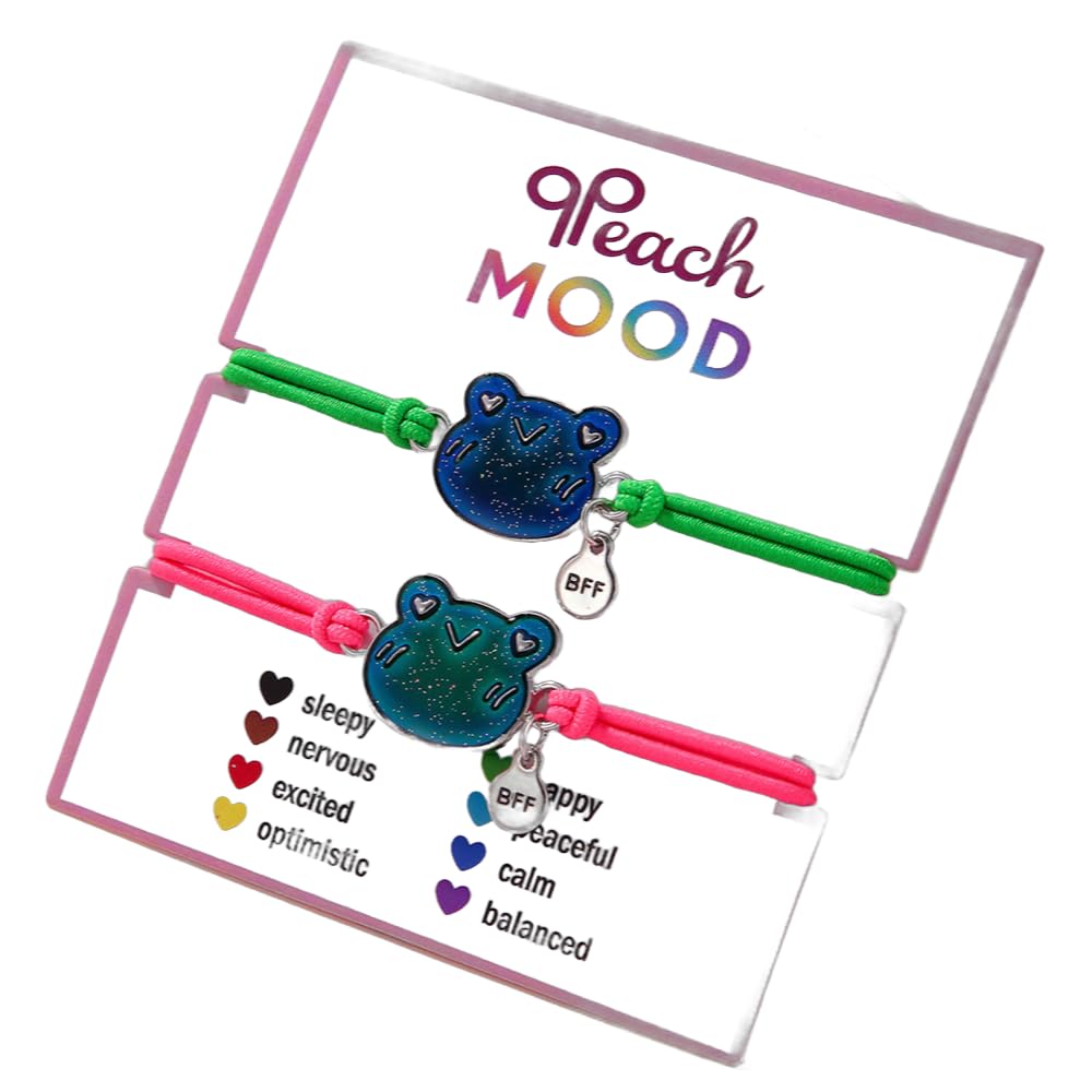 Dinosaur Frog Turtle Dragon Color Changing Mood Bracelet Set for Women Emotion Feeling Temperature Sensing Wrap Bracelet with Card Friendship Jewelry-Frog