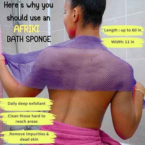 AFRIKI African Net Sponge ? Exfoliating Body Scrubber, Black Owned & Rooted in Africa, All Skin Types | 45 in Long