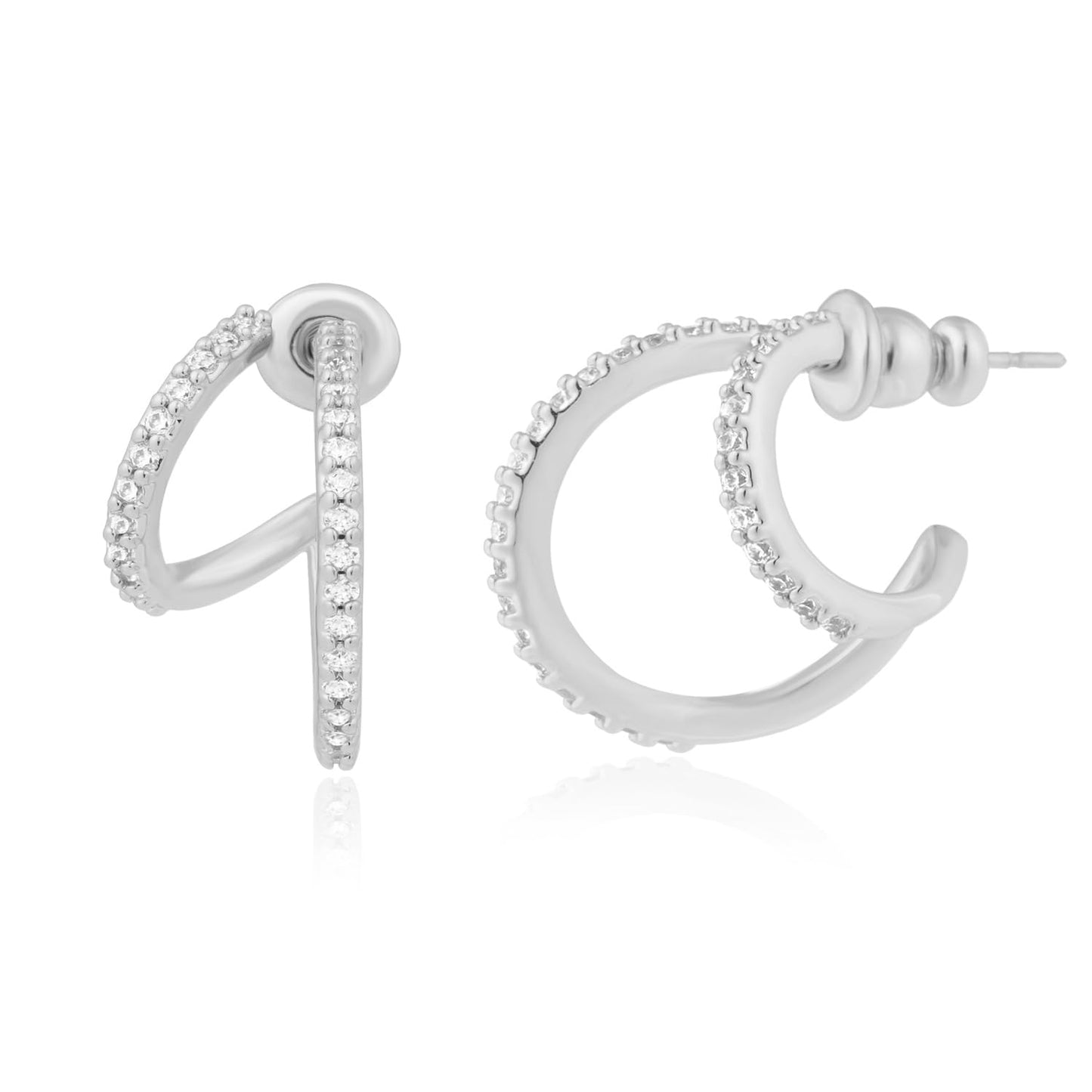 Obidos 14K Gold Plated Double Huggie Hoop Earrings for One Hole | Illusion Stud Earrings for Women | Gold Huggie Small Hoop Earrings for Women | Boho Simple Hypoallergenic Earrings