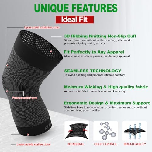 KEKING Orthopedic Brace for Tendinitis, Arthritis, ACL, MCL, Injury Recovery, Meniscus Tear, Knee Pain, Aching Knees, Patellar Tendonitis and Arthritis, Knee Compression Sleeves 2 Pack, Black S