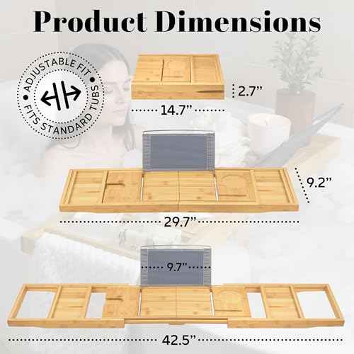 Home It Premium Foldable Bathtub Tray - Bamboo Waterproof Bath Tray for tub Caddy - Wooden Holder for Wine, Book, Soap, Phone, Luxury Gift for Men & Women - Expandable, Fits Most Tubs in Bathroom