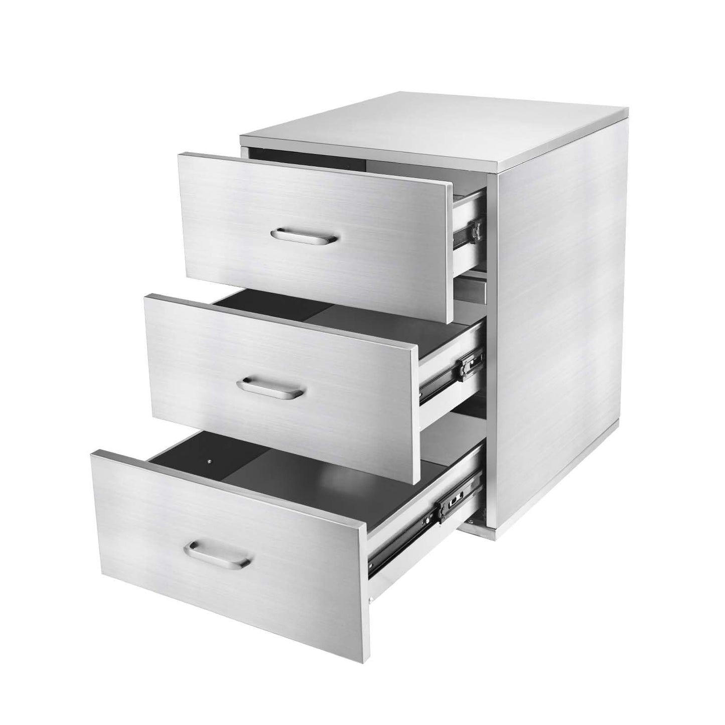 JIEJIN Outdoor Kitchen Drawers Stainless Steel Triple BBQ Island Drawer Flush Mount Outdoor Kitchen Cabinets with Handles with Wheels for Outdoor Kitchens or BBQ Island Patio Grill Station, Silver