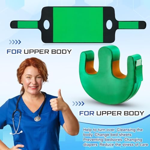 TrelaCo 2 Pcs Bedridden Patient Turning Device Set, Including 1 Turning Pillow and 1 Turning Belt, Prevent Muscle Atrophy for Elderly Seniors Disability Prevention Bed Sore Aid Care(Green)