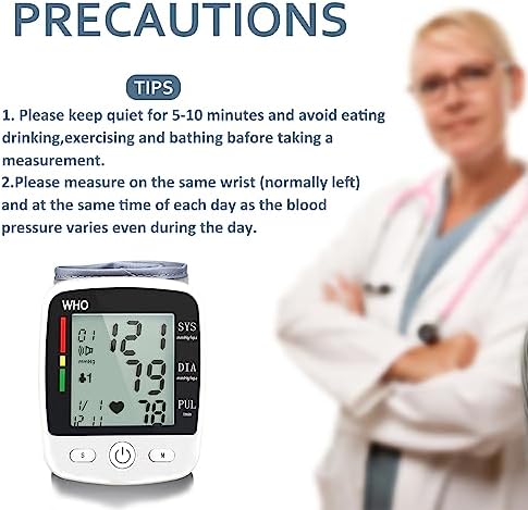 Blood Pressure Monitor, Irregular Heartbeat Detector, Automatic BP Monitor 90x2 Reading Memory and Large LCD Display, USB Charging, Adjustable Wrist Cuff, Ideal for Home and Hospital