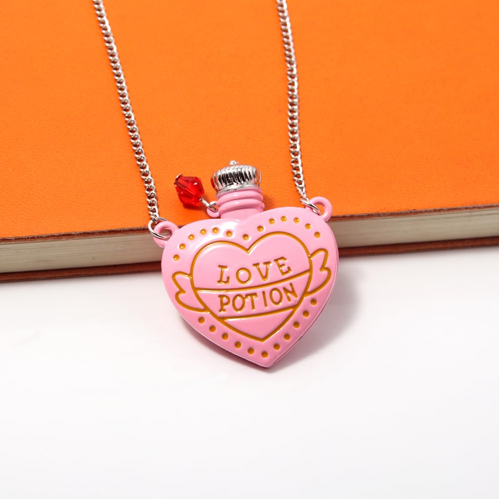 Locus Amoenus Love Potion Necklace Fashion Heart-Shaped Medicine Bottle Pendant Valentine's Day Gifts for Couples (Pink)