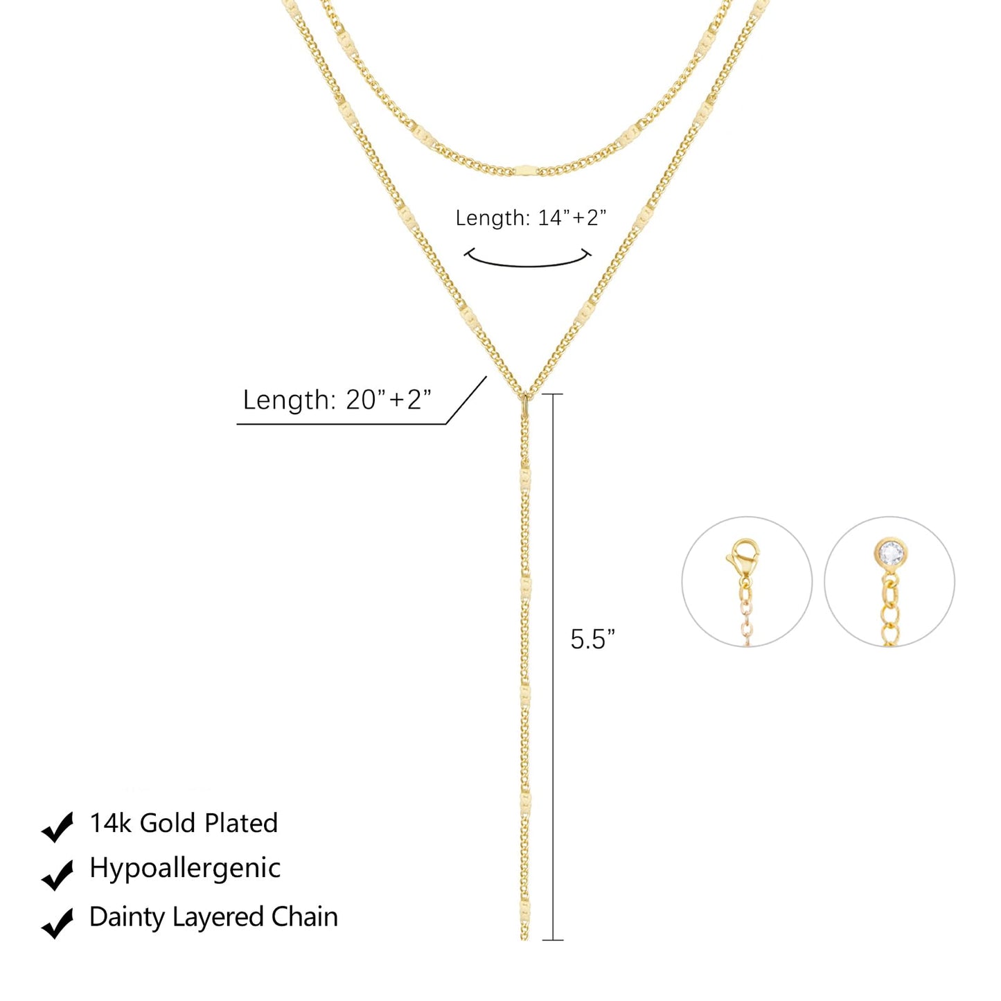 LULII Dainty Long Gold Necklaces for Women Trendy Lariat Y Necklace 14K Gold Plated Layered Chain Drop Necklaces Y-Shaped Necklace Jewelry Gift