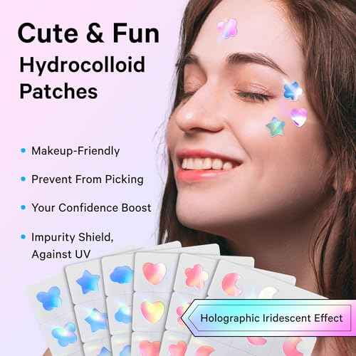 Sosky Hologram Pimple Patches for Face, Hydrocolloid Acne Patches with Salicylic Acid, Cute Star Zit Stickers,Colorful Blemish Covers,48 Count Blue Pink Star Moon Butterfly Flower