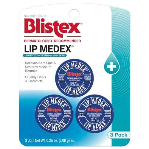 Blistex Lip Medex, 0.25 Ounce, 3 Count, Medicated Relief with Immediate Cooling, Soothes and Protects, Advanced Hydration, Restores Healthy Moisture Balance to Lips, 1 Pack