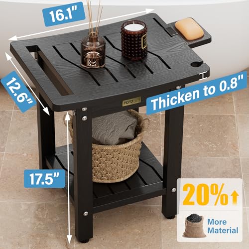 YEFU Shower Chair for Inside Shower: Waterproof/No Maintenance - Shower Stool with Shelf & Handle Weight 400 LBS - Use for Bathrooms/Outdoor - Non-Slip Easy Assemble Bench for Adult/Elderly/Black