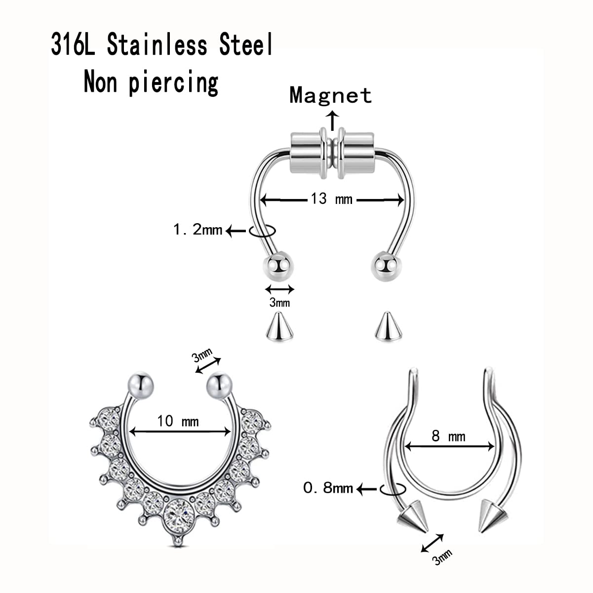 VitaCool Magnetic Septum Nose Ring Stainless Steel Horseshoe Fake Nose Rings Faux Non Piercing Clip on Hoop for Women Men