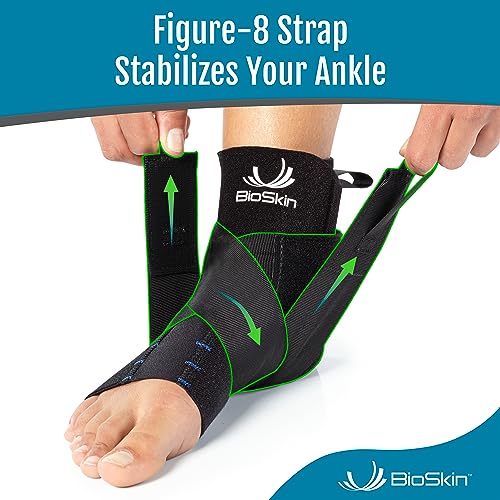 BioSkin Ankle Compression Brace - Sprained Ankle, Post Injury Support Brace for Women and Men, Swollen Feet Relief, HSA or FSA Eligible (Medium)