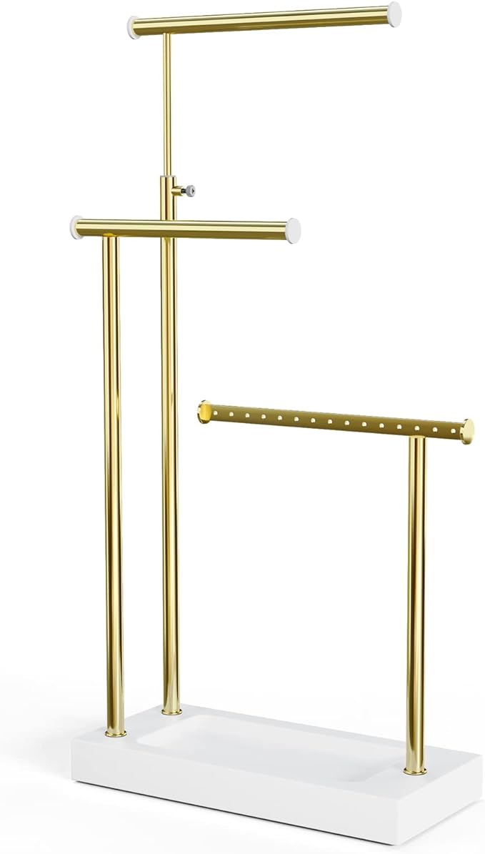 SRIWATANA Jewelry Organizer Display Extra Tall Necklace Holder 3 Tier Jewelry Tree Stand, Gift Idea (White & Gold)