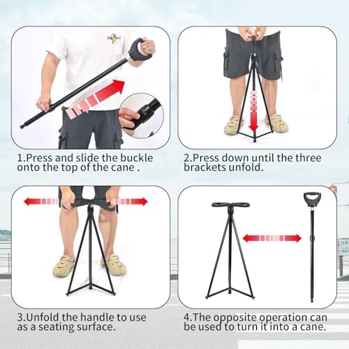Folding Walking Cane with Seat, 2-in-1 Lightweight Aluminum Cane Stool for Seniors & Adults, Portable with Carry Bag, Anti-Slip for Travel & Hiking