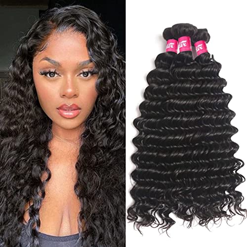 Odir Deep Wave Human Hair Bundles 18 20 22 Unprocessed 9A Brazilian Deep Curly Wave Virgin Hair 3 Bundles 300g Remy Hair Extensions Natural Color