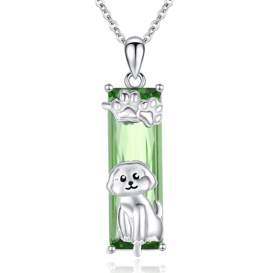 AENEAS Bichon Necklace for Women 925 Sterling Silver Green Crystal Pendant Cute Paw Animal Puppy Bichon Jewelry Gifts for Her Wife