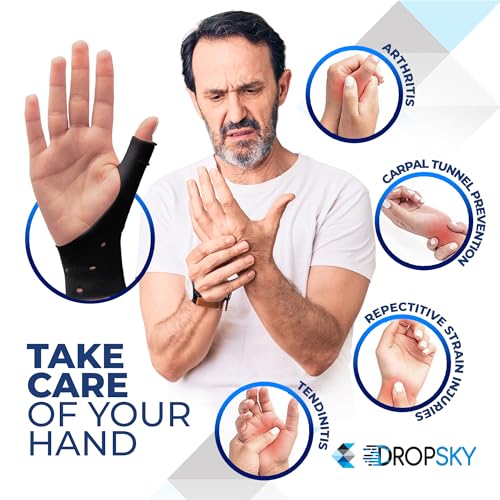 Dropsky Waterproof Wrist Thumb Support With Gel Pad, Thumb Brace for Arthritis Pain and Support-Thumb Wrist Brace, Arthritis & Carpal Tunnel - Left and Right Hand- Lightweight,Therapy Rubber-Latex, 4