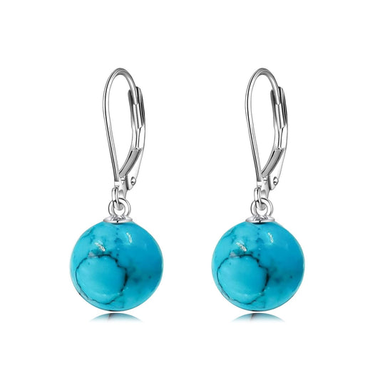 925 Sterling Silver Turquoise Leverback Earrings Dangle Drop Jewelry Gifts for Women (Turquoise)