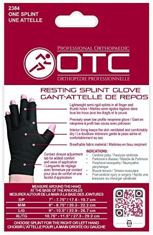 OTC Resting Splint Glove, 5 Finger Semi-Rigid Splints, Open Tips, Black, Right Hand, Large