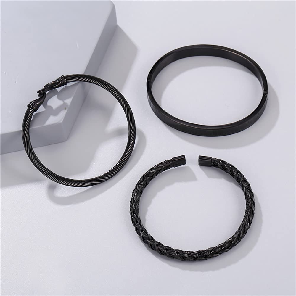 WFYOU 3PCS Stainless Steel Bracelets for Men Gold Roman Numeral Bangle Bracelet Twisted Cable Bracelet Adjustable Cuff Bracelet Mens Luxury Jewelry Bracelets Gifts