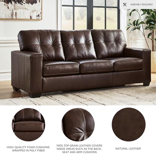 Signature Design by Ashley Santorine Transitional Tufted Leather Match Sofa, Dark Brown
