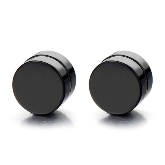 2pcs Men Women 12MM Magnetic Black Circle Stud Earrings, Non-Piercing Clip On Cheater Fake Ear Gauges