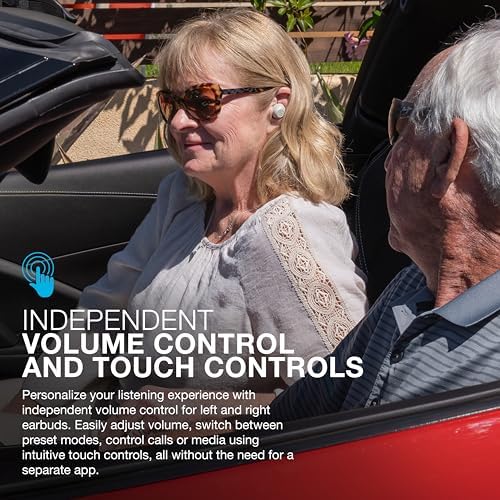 JLab Hear OTC Hearing Aid & Earbuds, Cloud White, Traditional Earbud Fit, Four Preset Hearing Modes, in-Ear Detection and Built-in Feedback Suppression, Independent Volume Control and Touch Controls