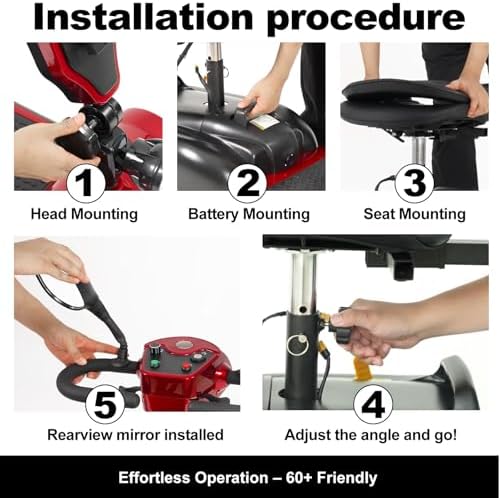 4-Wheel Foldable Mobility Scooters for Seniors, Detachable Battery, Upgraded Large Seat, Electric Scooter for Adults 15-Mile Range, Front & Rear Baskets, USB Port, Dual Mirrors, LED Headlight